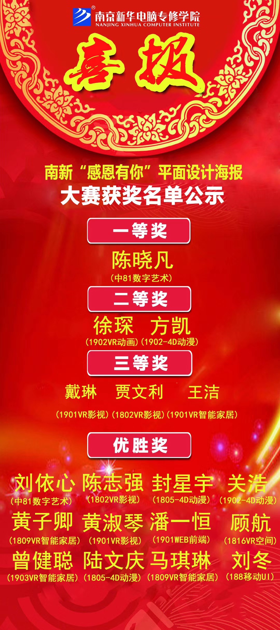 咻！前方為您發(fā)來南京新華“感恩有你”平面海報(bào)設(shè)計(jì)大賽的獲獎(jiǎng)捷報(bào)啦！